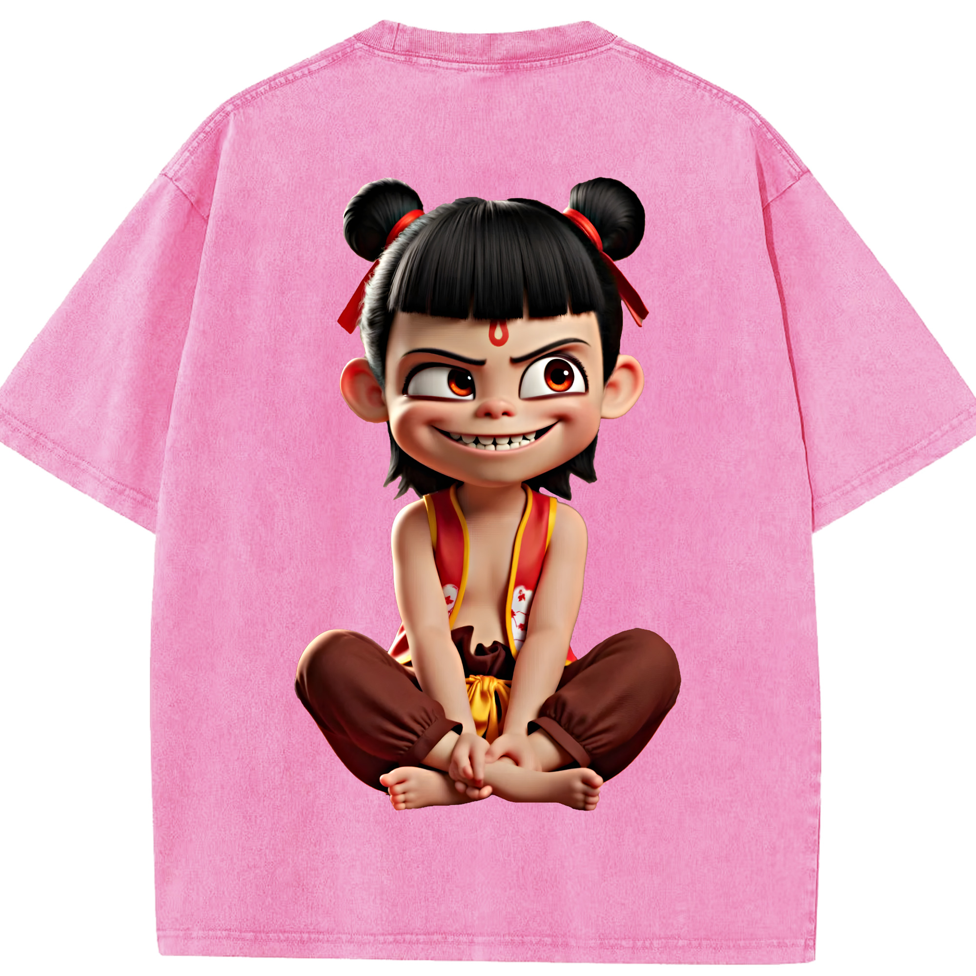 （画像用） Ne Zha 2 ナタ 魔童の大暴れ 綿100% ヴィンテージ風 半袖Tシャツ（背面プリント）